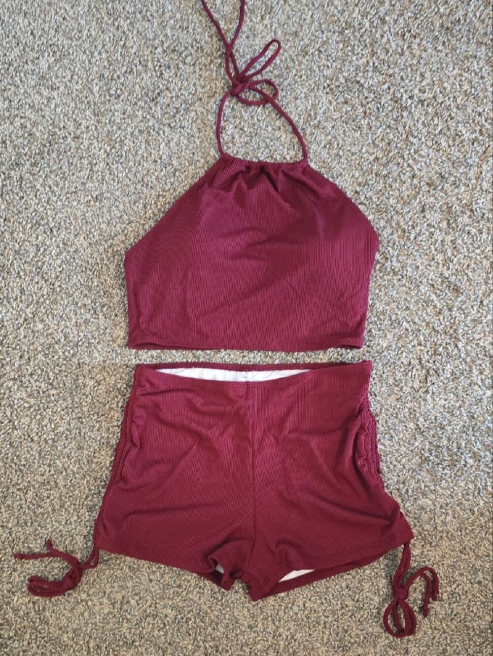 High Neck Ruched Bikini Set - Wine - Picture 3 of 4